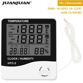 Digital Medidor da Umidade da Temperatura Eletrônico LCD Interior para o Exterior do Termômetro de Digitas Estação Meteorológica Relógio HTC-1 HTC-2 30%de desconto