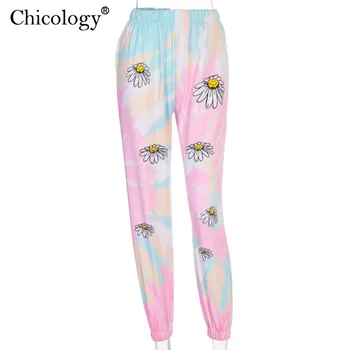 Chicology 2yk tie dye impressão de cintura alta longa calças largas de moletom solta streetwear calças mulheres 2020 queda roupas de inverno