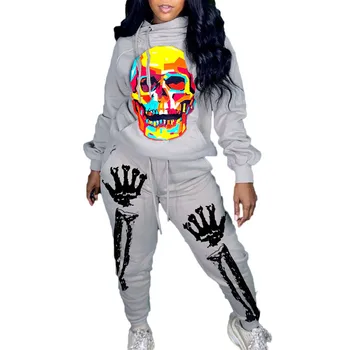2020 Treino Mulher Halloween Crânio de Impressão de Duas peças de Conjunto de Top e Calças de Suor se adapte às Mulheres Correspondência de Conjuntos de Streetwear Chandal Mujer