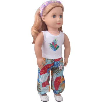 18-polegadas Meninas de boneca com roupas Casuais de impressão terno + floral pant ajuste 40-43 cm bebê, bonecas American doll dress brinquedos para boneca c912