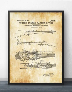 M1 Garand Rifle De Patente De 1932 Projeto Arte De Parede De Tinta De Parede Decoração De Lona Imprime Lona De Arte Do Cartaz Pinturas A Óleo Sem Moldura