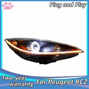 Estilo carro LED Farol Peugeot RCZ, faróis de led Para Peugeot cabeça de Anjo lâmpada olho frontal led de luz Bi-Xenon Lente xenon H