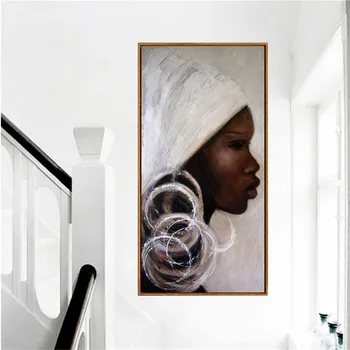 Pintados à mão africana retrato Pinturas a óleo preto branco áfrica a face da mulher Pinturas Sobre Tela, arte de Parede, imagem de decoração de casa