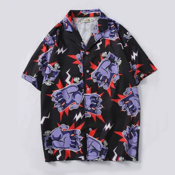 Praia Casual Camisas para Homens Hip Hop e Streetwear masculino Havaianas Impresso Camisa 2020 Harajuku Fina de Manga Curta, Camisas Oversize Mulheres