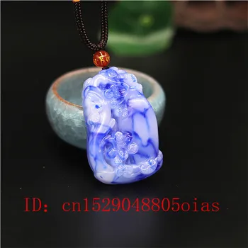 Natural Branco Azul Pedra Jade Pinheiro Vaso Pingente de Colar Chinês Jadeite Encanto da Jóia Esculpida Amuleto de Moda Presentes para Mulheres, Homens
