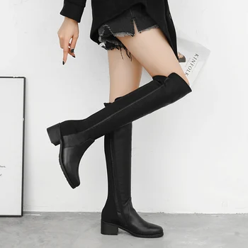 2020 Mulheres Botas de Inverno Sexy Over-The-Knee Boots de Moda de Camurça PU Coxa Botas de cano Alto Feminino Botas Sapatos Preto 942757