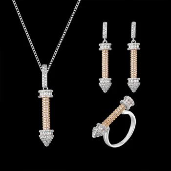 Zlxgirl jóias Clássico Colorido Prego pingente e Brinco anel de mulheres de jóias de casamento conjuntos AAA cúbicos de zircônia colar de cobre