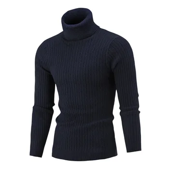 2020 Inverno dos Homens de Cor Sólida Camisola de Outono Suéter de Malha masculina da Nova Camisola de Gola alta de Malha Preto Slim Pulôver