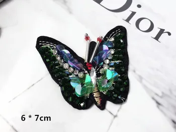 Feito a mão frisada patch vestido de DIY acessórios diamante libélula borboleta deixa applique remendo de pano