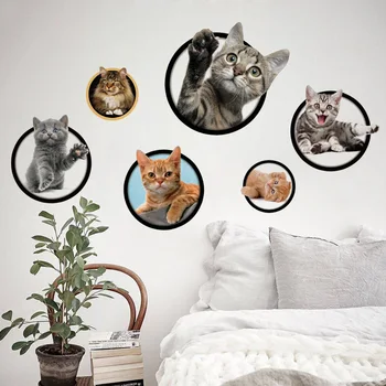 3D Gato Combinação de Adesivo de Parede para quarto de crianças, decoração da casa de arte decalques Auto-adesivos de parede decorações de animais, adesivos de parede