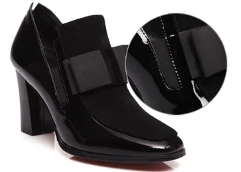 Salto alto bombas dedo do pé quadrado de couro genuíno de sapatos de mulheres senhoras de preto Sexy chaussure femme 35-43