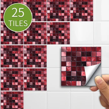 Funlife® Vermelho Mosaico Adesivo de Parede Removível Prova de Óleo Decorativa Auto-Adesiva de DIY Bloco Adesivo para Cozinha Backsplash em Carpete de Parede
