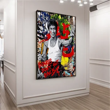Resumo Bruce Lee Nunchaku Graffiti Arte De Rua Cartaz E Imprime Kung Fu Superstar Tela, Pintura De Parede De Imagem Para A Sala De