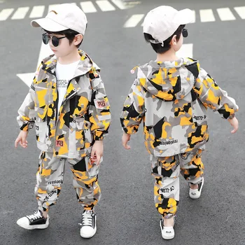 Jaqueta de meninos Primavera, Outono coreano para Crianças de Camuflagem Militar de Treinamento de Esportes de roupa de Duas peças de Criança de Bebê Meninos Vestuário Roupa