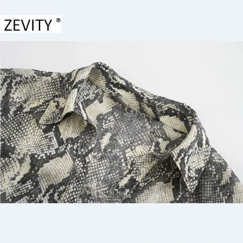 Zevity Novas Mulheres do vintage de pele de cobra impressão casual avental blusa senhora prima plissado sexy slim camisa chique femininas blusas, tops LS7225