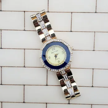 2016 Nova Marca para Mulheres Relógios de Melhor Qualidade Banhado a Ouro Diamante Relógios de Luxo Aço Inox Especial Polígono de Discagem Relógio de Senhora