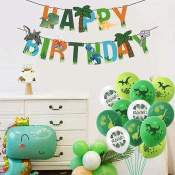 Feliz Aniversário Banner Garland Dinossauro Balões De Látex Animal Da Selva Para Festas De Crianças Do Chuveiro De Bebê Aniversário Decoração Globos