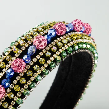 Strass colorido Esferas Bandana de Luxo Barroco Grande Bejeweled Cabelo Aro de Moda Acessório de Cabelo para o Casamento, Festa de casamento