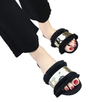 SAGACE Moda de Verão Popular das Mulheres de Flats Franja Deslizamento de Sandálias de Senhoras Sapatos de Praia de Cor Sólida Dedo do pé Redondo Exterior, Chinelos de quarto