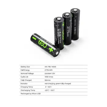 8PCS（4pcs aa+aaa 4pcs）USB Recarregável de Polímero de Lítio de Bateria Rápida de Carregamento Micro USB Cabo de 1,5 V AAA Bateria Recarregável