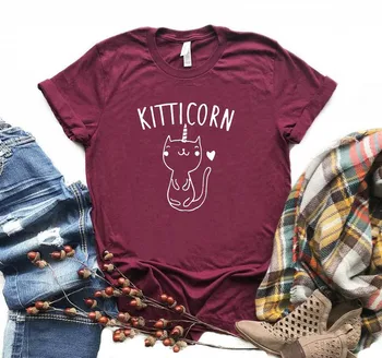 KITTICORN FILHOTE de UNICÓRNIO Impressão de gato Mulheres camiseta de Algodão Casual Hipster Funny t-shirt Para Menina Superior Tee 6 Cores Navio da Gota BA-53