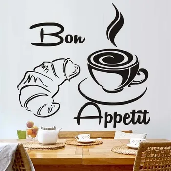 Moderno Café Croissant francês Bon Appetit Cozinha Quadro de Adesivos de Parede, Decoração de Arte de Parede, Murais YY315