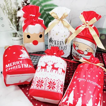 50 PCS/100 unidades saco de presente de Natal decoração do feriado saco de doces cookie lanche saco para embalagem de alimentos cordão pacote de bolso