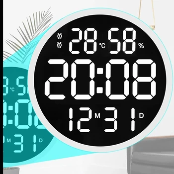 12 Polegadas LED Tela Grande Relógio de Parede Digital de Temperatura e Umidade Relógio Eletrônico de Design Moderno, Decoração Home Office Decoração