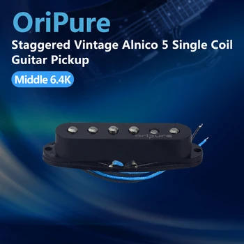 OriPure Vintage Escalonadas de Alnico 5 de Bobina Única Guitarra Elétrica Pickup Média de 6,4 k Preto Para Strat Style Partes de Guitarra