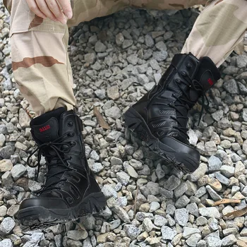 Esportes ao ar livre dos Homens Negros Caminhadas Sapatos de Couro Impermeável Exército Botas de Topo no Deserto Tático Botas Masculinas Botas Militares Hombre