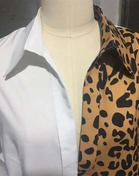 Leopard Patchwork Mulheres Blusa De Manga Longa Camisas Virada Para Baixo De Gola Office Camisa, Blusa, Camisa Casual Tops Plus Size Blusas Femini
