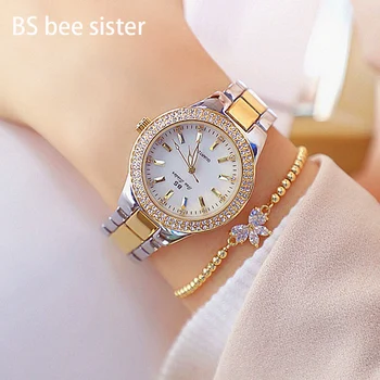 BS Marca senhora Relógio de Cristal de Mulheres da Moda, Relógios de Quartzo Feminino de Aço Inoxidável Vestido de Ouro Relógio Relógio feminino Drop shipping