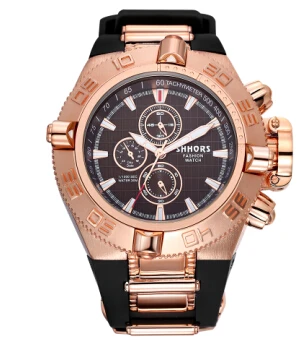 Top de marcas de Luxo SHHORS Relógios de Grande Dial Homens Relógio esportivo de Luxo Homens Relógios de Quartzo de Silicone Banda montres homme mannen horloge