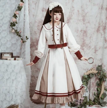 Kawaii girl gothic lolita op/jsk loli cosplay Vintage sweet lolita vestido de gola peter pan falbala laço bowknot vestido vitoriano