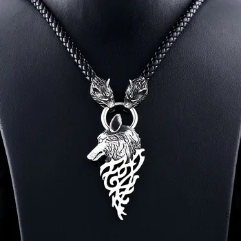 Aço soldado animal viking pingente de colar de couro de aço inoxidável da cadeia de coll punk encanto do amuleto de jóias