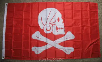 O capitão de Cada Jolly Roger Vermelho Bandeira de Pirata 3x5 PÉS 150X90CM Banner 100D Poliéster Ilhós, Frete Grátis