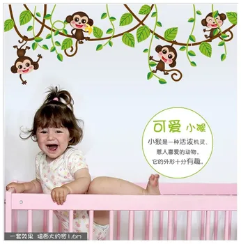 Cute mini macacos vinil adesivos de parede decalques de crianças, animais, plantas papel de parede mural meninas meninos crianças de casa, quarto de berçário decoração