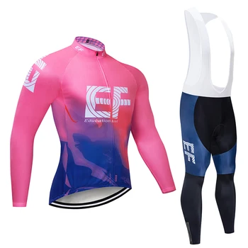Team 2020 EF Pink Outdoor Long Sleeve Cycling jersey Set MTB Bike Clothing Spring /Autumn Bicycle Jerseys Maillot Ropa Ciclismo