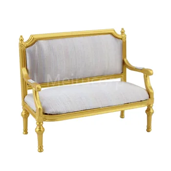 Casa de bonecas em miniatura escala 1/12 Sala de estar Mobiliário de luxo Golden sofá -