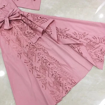 AELESEEN Pista Designer de cor-de-Rosa Vestido de 2020 Primavera de Manga Longa Plus Size Vestido de Ocos de Bordado Festa Irregulares Vestido em Algodão