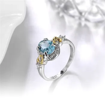 Anéis de casamento para Mulheres Sterling 925 Prata Senhoras Finas Jóias Oval Azul Anel de Noiva, Festa de Noivado de Bijoux Femme R542