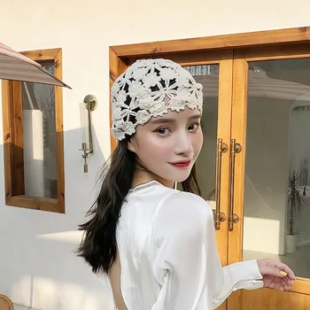 Mão-tecidos de Flores Oco Fina Tampa de Renda Respirável Turbante de Tricô Chapéus de Crochê Mulheres Em Baotou, Na Primavera E no Verão