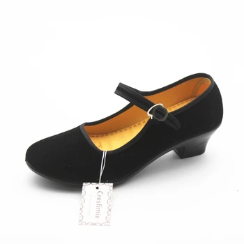 Cresfimix zapatos de mulher mulheres de moda de sapatos de trabalho pretos senhora bonito retro confortável dança sapatos de fivela fêmea correia sheos a568