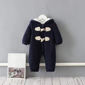 Inglaterra Bebê de Estilo Traje Macacão de Roupas de Inverno com Capuz Meninas Vestuário Engrossar Quente e Confortável de Algodão crianças Outwear 0-2Y