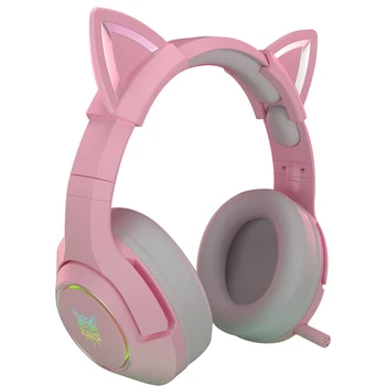 Chegada nova DIODO emissor de Gato Orelha Jogos Fones de ouvido cor-de-Rosa Headset 7.1 Som Estéreo Removível Gato de Ouvido com Fio Fones de ouvido Com Microfone