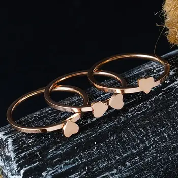 A Jóia de Aço inoxidável Coração Único Anéis de Ouro Rosa Multilayer do Anel para as Mulheres de Níquel Livres CZ Flor de Cristal Combinação de Jóias