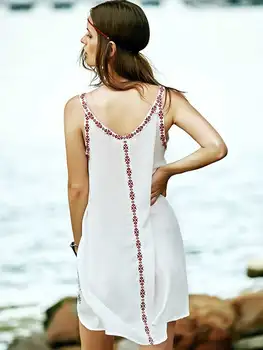 BOHO INSPIRADO venda quente da praia vestido sem mangas bordado de mini decote em V vestidos de verão boêmio pessoas roupa das mulheres vestidos de 2018