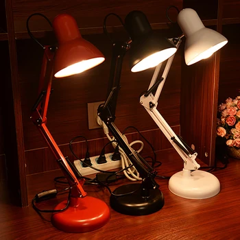 Moderno Swing Longo Braço ajustável clássico secretária Lâmpadas E27 LED clip da Lâmpada de Mesa para Escritório Leitura noite a Luz de cabeceira do quarto