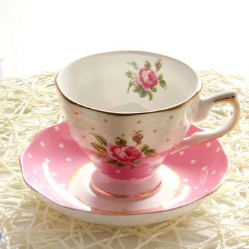 Estilo europeu xícara de café, conjunto com Pires de Chá Preto porcelana de Ossos de Borboleta Rosa Padrão de Canecas