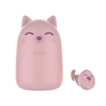 Cor-de-rosa Bonito Gato TWS sem Fio Bluetooth Fone de ouvido Com Microfone Estéreo de Fones de ouvido binaural modo de Fones de ouvido com o LED de Carga da caixa de Menina de Presente